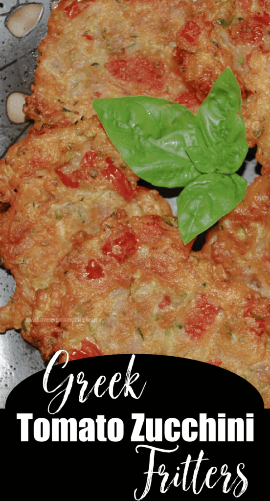 A close up of Greek tomato zucchini fritters