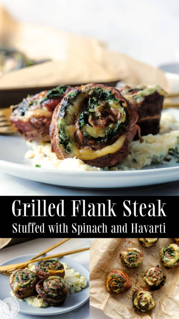 Grilled Flank Steak Stuffed with Spinach and Havarti collage photo