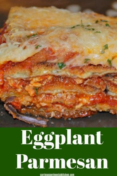 A close up of eggplant parmesan.