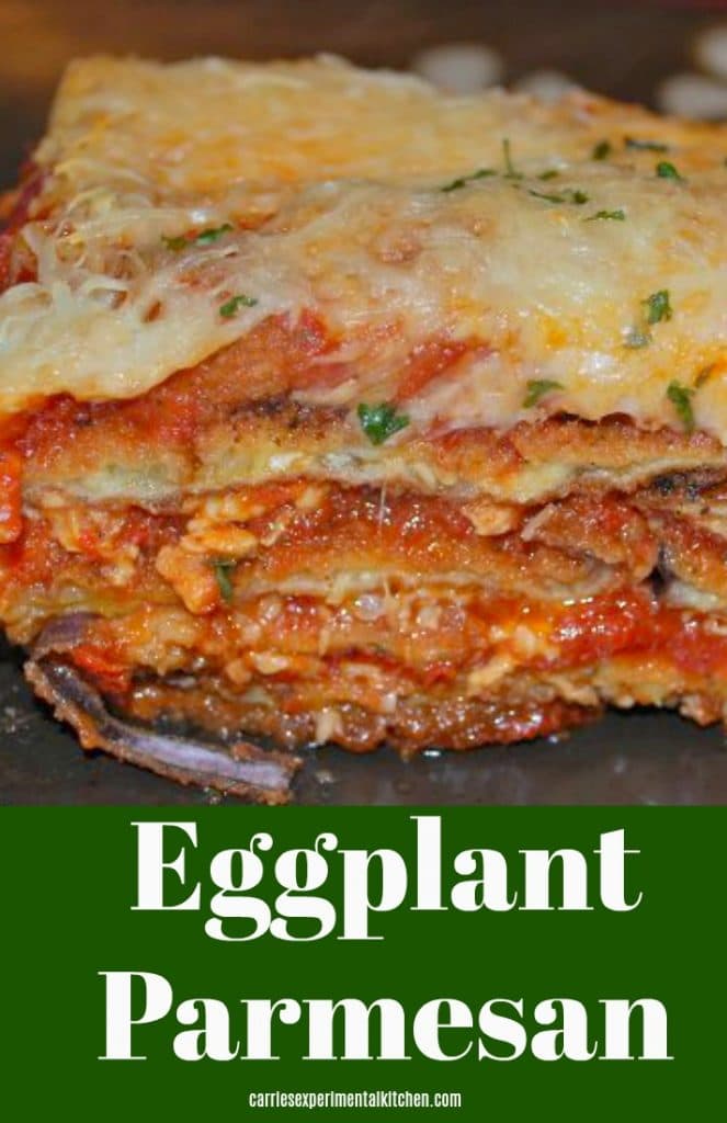 A close up of eggplant parmesan. 