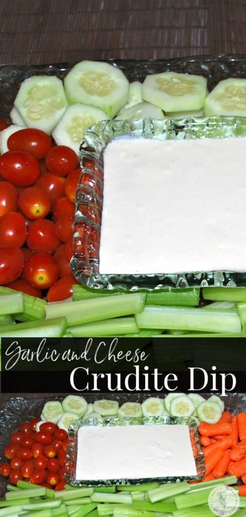 A tray of fresh vegetables with crudite dip