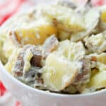 Red Bliss Dill Potato Salad is super creamy and made with red bliss, skin on potatoes, mayonnaise, and fresh dill. 