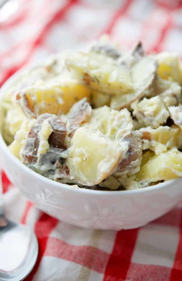 Red Bliss Dill Potato Salad is super creamy and made with red bliss, skin on potatoes, mayonnaise, and fresh dill