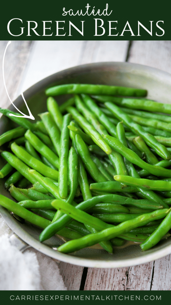 crispy sauteed green beans in a skillet