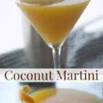 A cup of coffee and a glass of orange juice, with Coconut martini