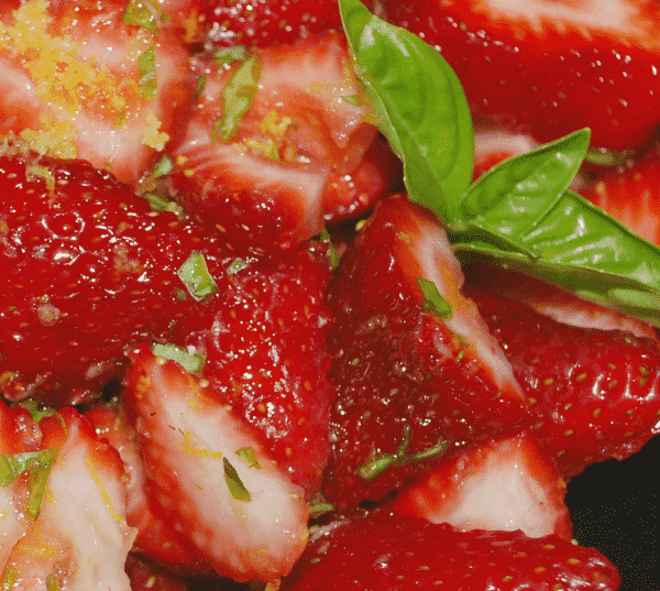 Fresh strawberries and basil macerated with Italian Limoncello