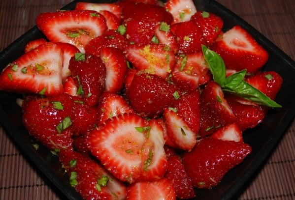 Limoncello Strawberries with Fresh Basil