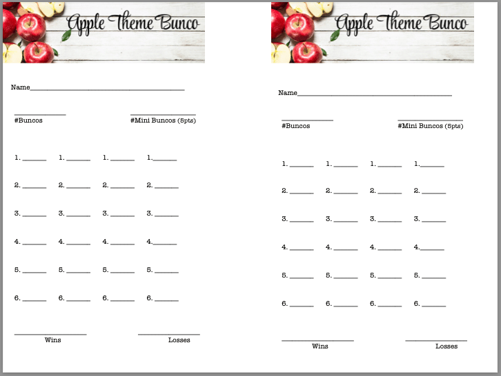 apple bunco score sheet