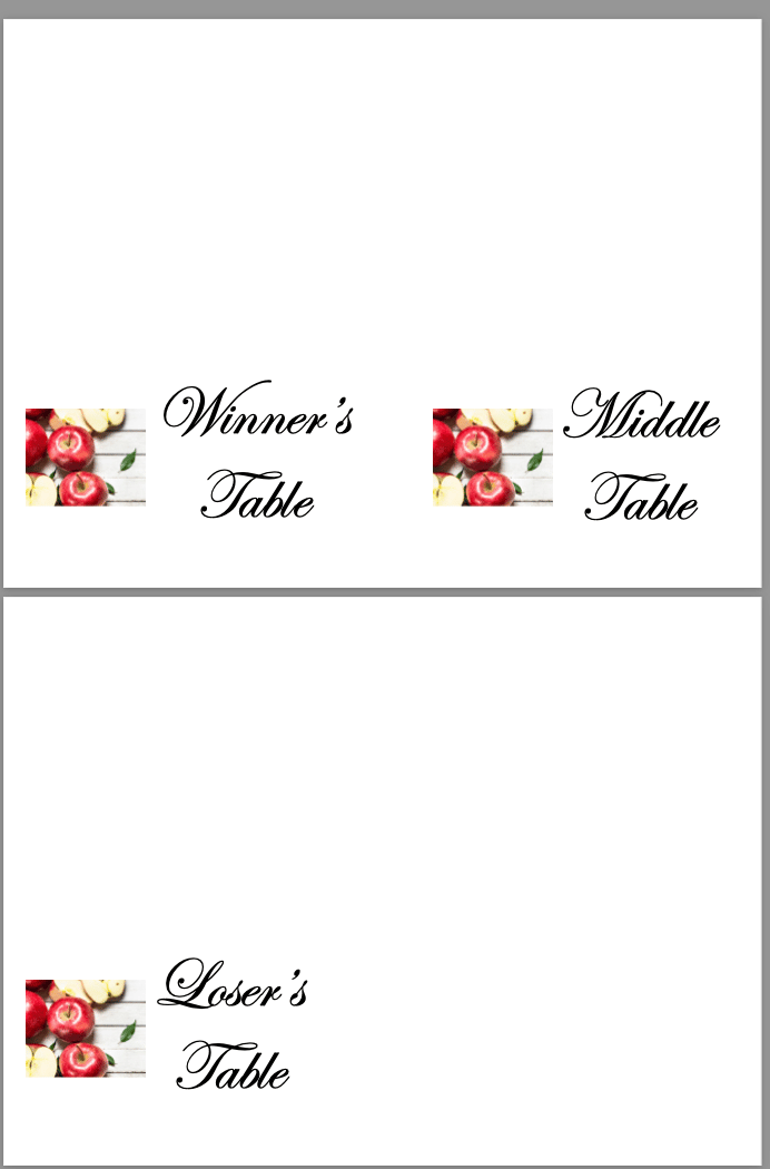 apple bunco table cards