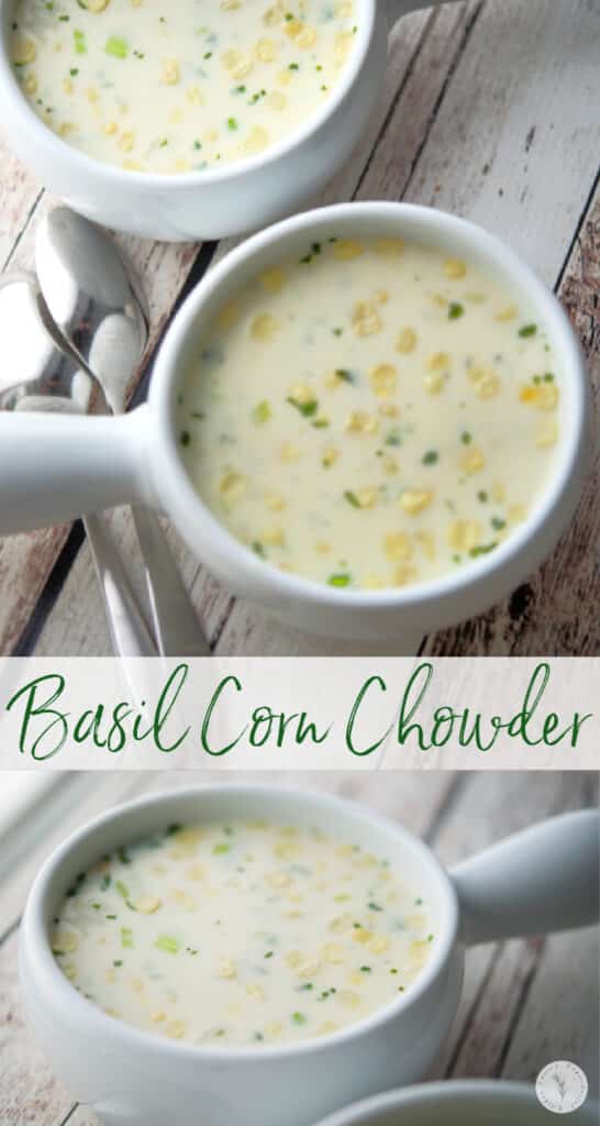 Basil Corn Chowder made with corn, potatoes and fresh basil in a creamy broth based soup is deliciously flavorful and perfect for lunch or dinner.