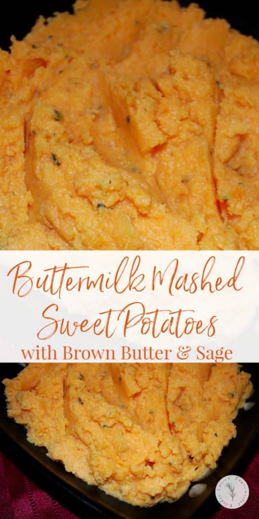 Brown butter & fresh sage make these buttermilk mashed sweet potatoes nutty, creamy and delicious. Makes a tasty side dish all year round!