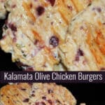 These burgers made with ground chicken, Kalamata olives, Havarti cheese, garlic and fresh rosemary are healthy and super flavorful.