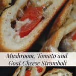 This Mushroom, Tomato and Goat Cheese Stromboli made with pizza dough is super flavorful and perfect for pizza night or game day snacking. 