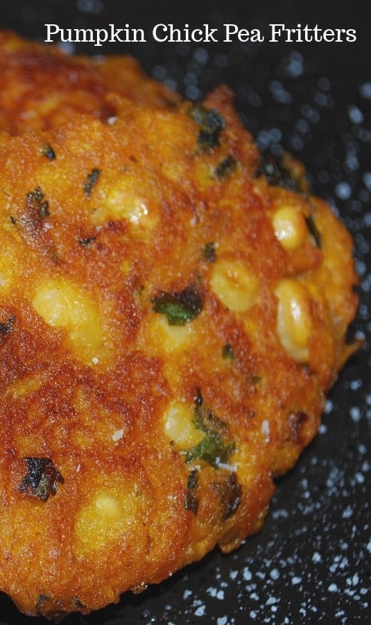 Pumpkin Chick Pea Fritters made with pumpkin puree, chick peas and sage make a tasty Fall side dish. 