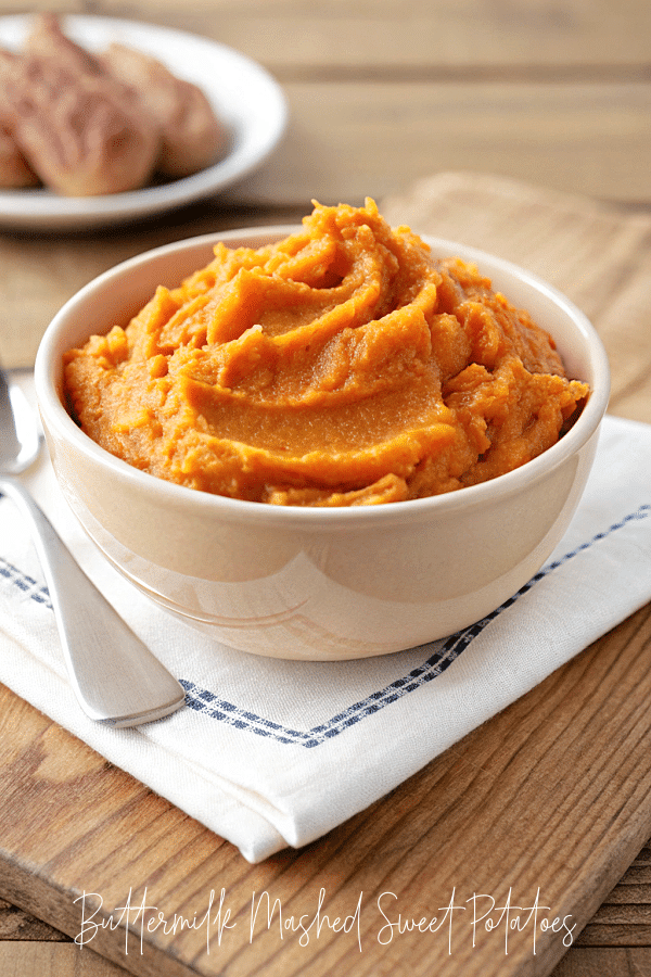 a bowl of buttermilk mashed sweet potatoes