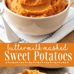 collage photo of buttermilk mashed sweet potatoes