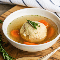 a close up of italian matzo ball soup