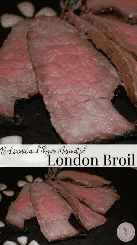 Grilled London broil steak marinated in balsamic vinegar, white wine, oil, garlic powder and fresh thyme is deliciously flavorful and tender. 