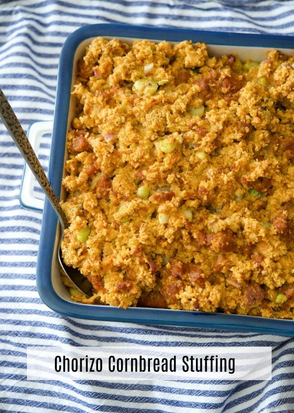 A tray of food, with Stuffing and Chorizo