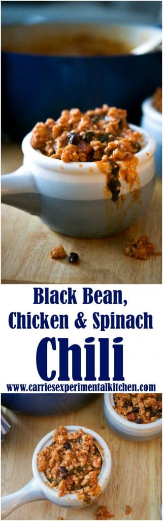 Make this comforting Black Bean, Chicken & Spinach Chili on top of the stove or allow it to simmer all day in your crock pot. 