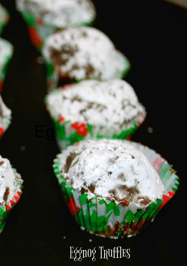 Eggnog Truffles in Christmas mini paper cups