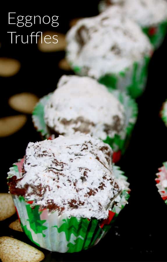 A close up of Eggnog Truffles on a plate. 