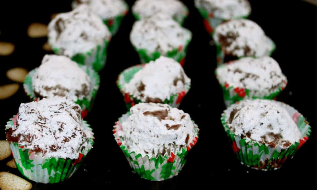 Eggnog Truffles on a plate. 