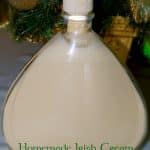 A close up of a glass vase, with Irish cream