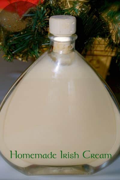 A close up of a glass vase, with Irish cream