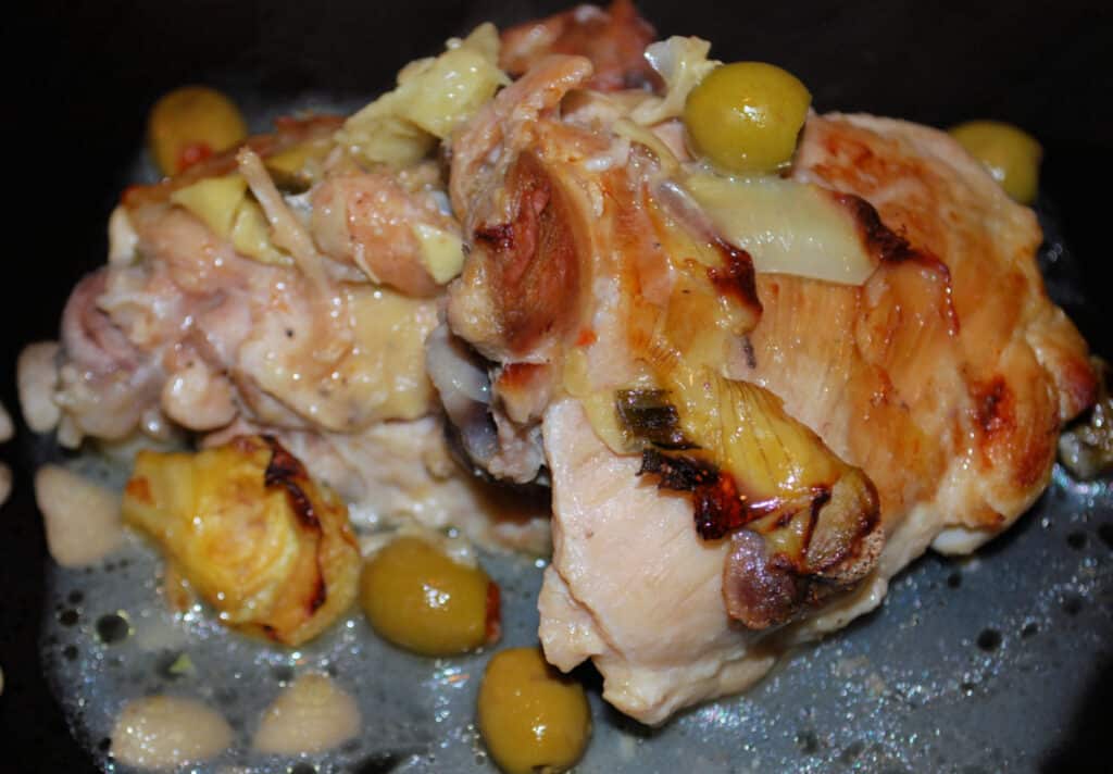 Martini Chicken Thighs with green olives