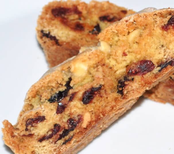 Biscotti, like this one made with cranberries and white chocolate, is a crunchy Italian cookie that's perfect for dunking!
