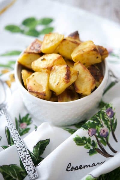 a bowl of dijon rosemary roasted potatoes