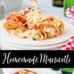 Manicotti made with homemade pasta shells filled with a mixture of Italian cheeses; then topped with your favorite marinara sauce. 