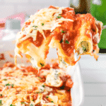 Manicotti made with homemade pasta shells filled with a mixture of Italian cheeses; then topped with your favorite marinara sauce. 