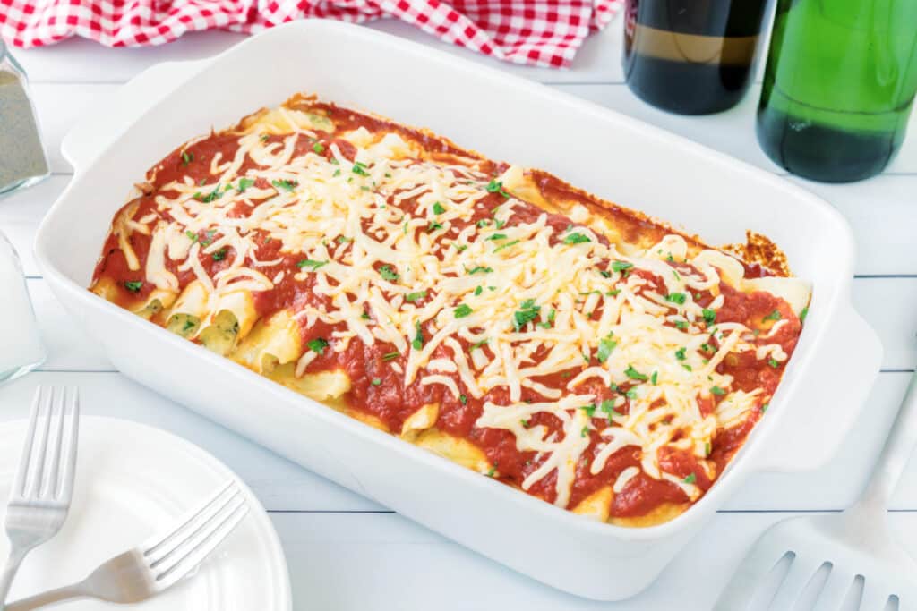 Manicotti in baking dish