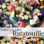 Roasted Vegetable Ratatouille made with fresh eggplant, zucchini, yellow squash, mushrooms, onions and tomatoes is a healthy side dish or main meal.