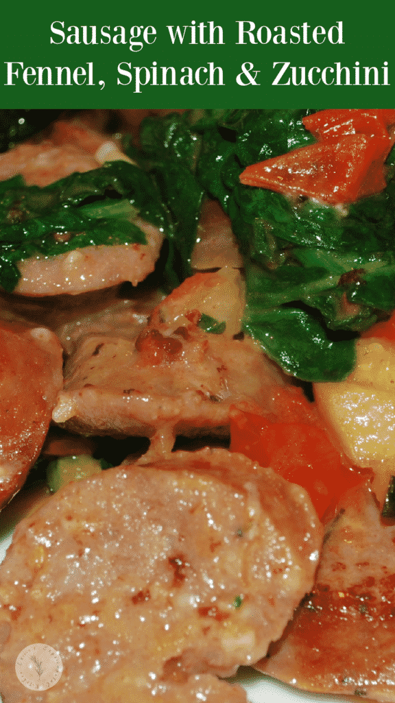 Sweet Italian sausage roasted with fennel, zucchini, spinach, tomatoes and fresh rosemary in a light white wine broth. 