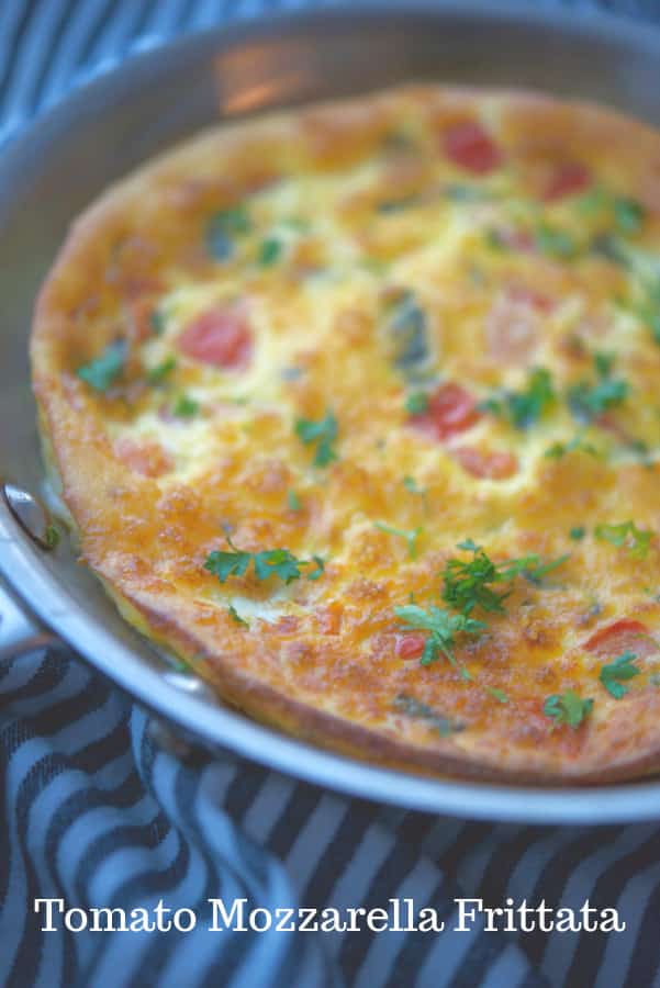 This frittata made with tomatoes, fresh Mozzarella cheese and fragrant basil is easy to make and makes a tasty breakfast any day of the week. 