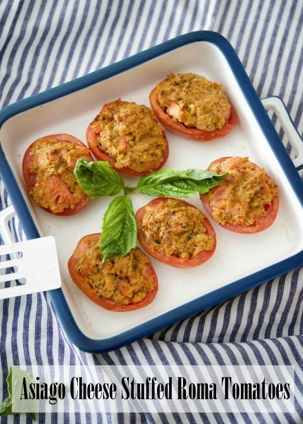 Asiago cheese, garlic, fresh rosemary and chopped tomatoes combined with Italian breadcrumbs stuffed inside ripe Roma tomatoes. 