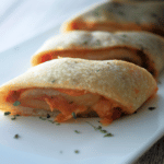 Pizza Roll Stromboli on a white platter