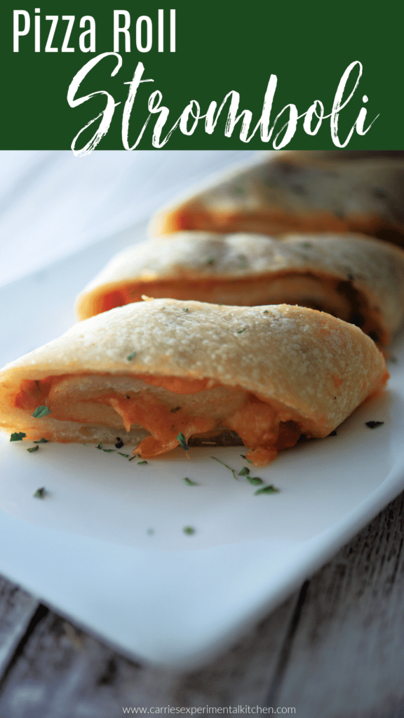 Pizza Roll Stromboli on a white platter