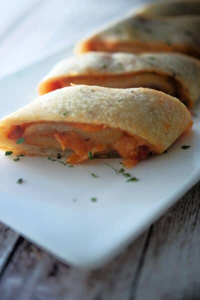 Pizza Roll Stromboli on a white plate