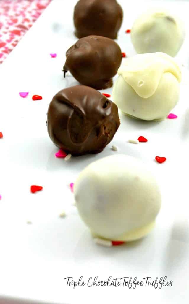 Triple chocolate cake mix combined with cream cheese and toffee bits; then dipped in chocolate. Perfect for your special Valentine!