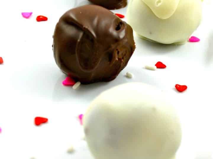 Triple chocolate cake mix combined with cream cheese and toffee bits; then dipped in chocolate. Perfect for your special Valentine!