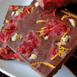 Walnut Raspberry Chocolate Bark made with two types of chocolate, fresh raspberries, walnuts and orange zest. 