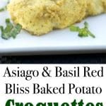 Turn leftover mashed potatoes into a new side dish that's full of flavor with these Asiago & Basil Red Bliss Baked Potato Croquettes.