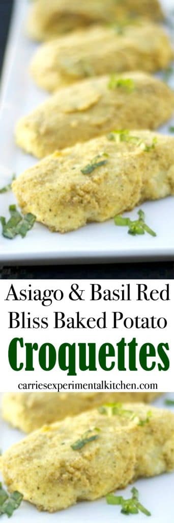 Turn leftover mashed potatoes into a new side dish that's full of flavor with these Asiago & Basil Red Bliss Baked Potato Croquettes.