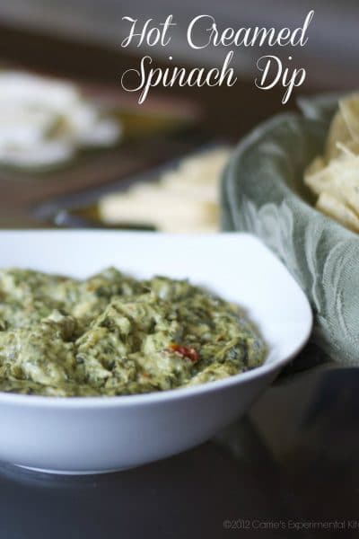 A bowl of creamed spinach dip.