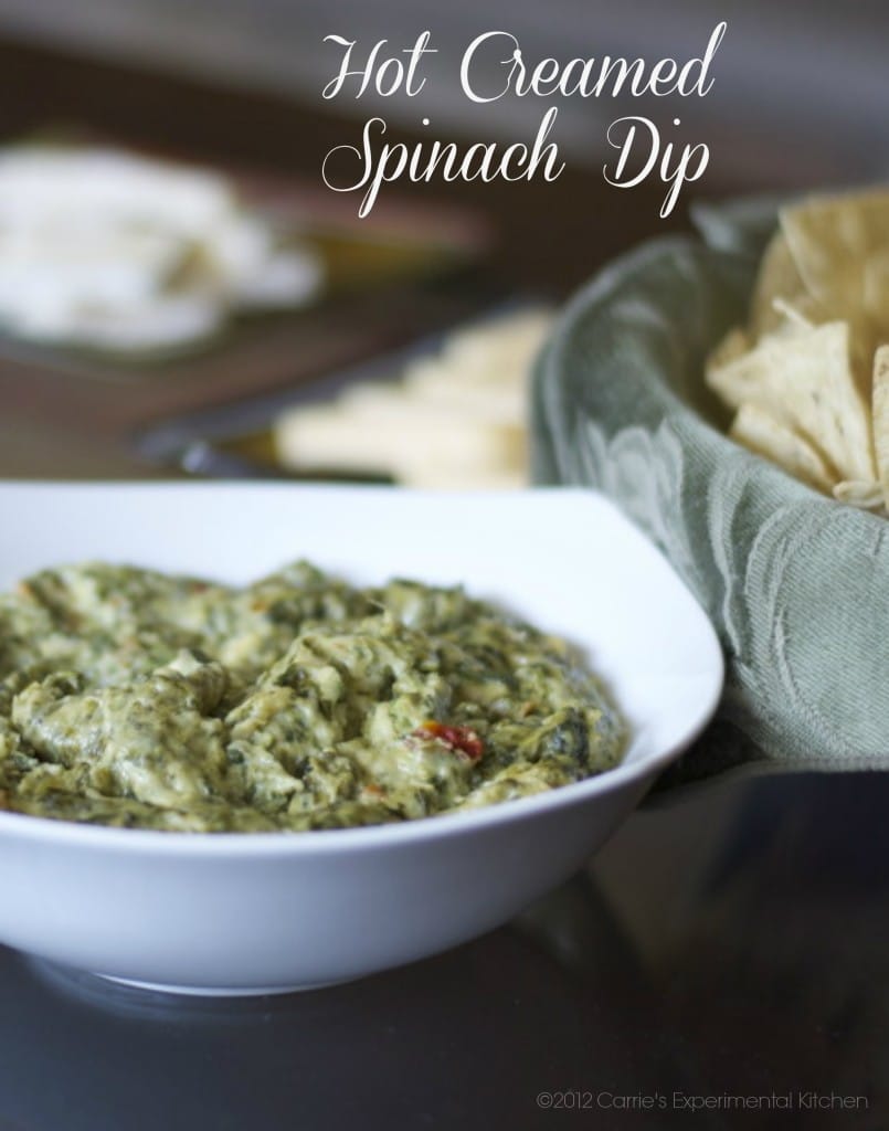 Creamed Spinach Dip in a white bowl.