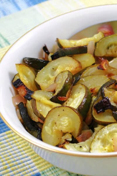 Lime Roasted Zucchini Shallots in a bowl